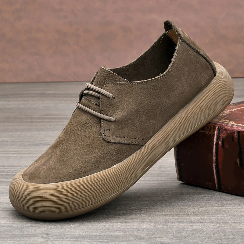 

Мужские повседневные туфли из мягкой воловьей кожи ручной работы, качественные, удобные, весна-осень 2026, с круглым носком, на плоской подошве, для улицы, на шнуровке