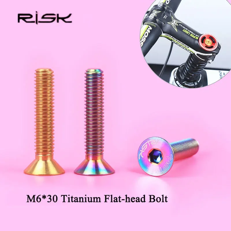 

RISK 1PCS M6*30mm Titanium Bicycle Stigma Bolts MTB Bike Flat-head Bolts Mountain Bicycle Cycling Headset Stem Cap Screws