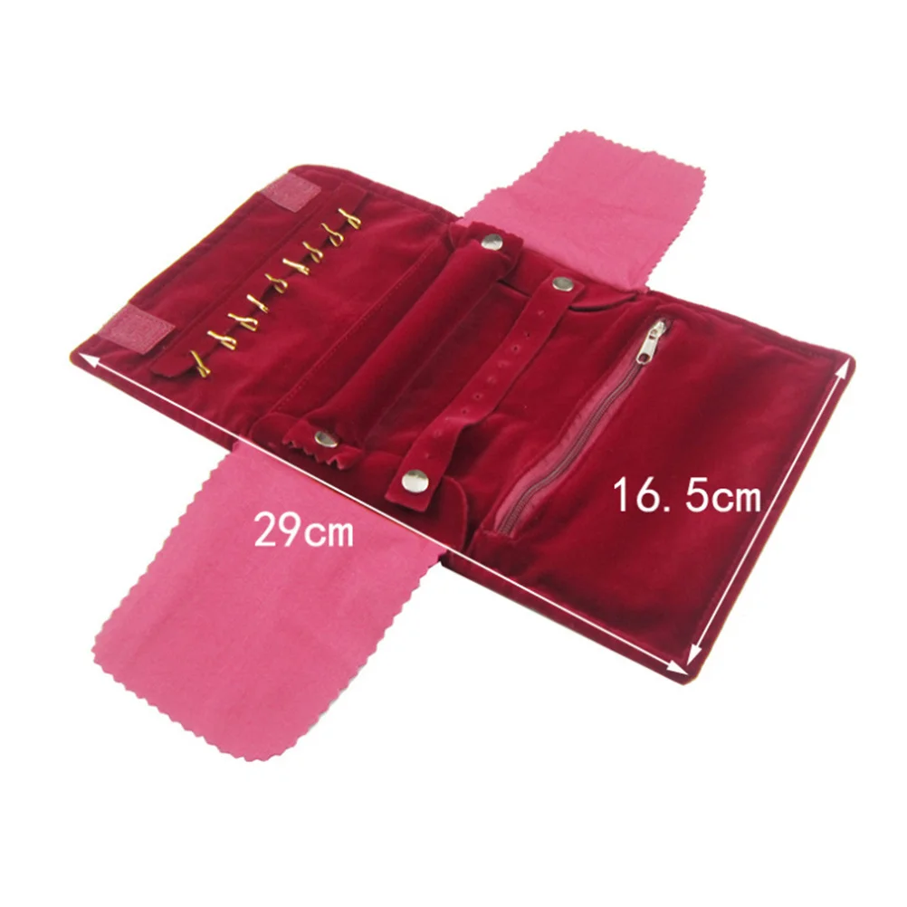 

1Pcs Jewelry Lint Storage Roll Organizer Premium Material Necklace Earring Bracelet Case for Women Girls Red Jewelry Roller Bag