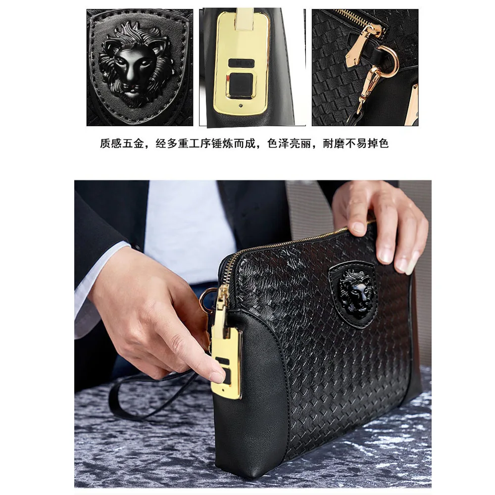 Fingerprint Lock Anti-theft High-end Business Commuting Large Capacity Phone Holder Luxury Men's Clutch Trendy Leather Man Bags