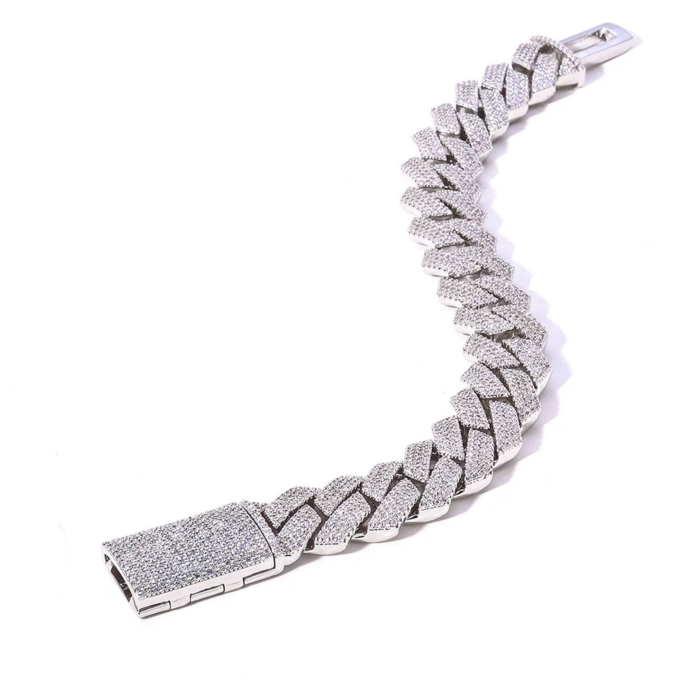 Moissanite Luxury 925 Silver Unisex Bracelet 15mm Rhombic Cuban Link Chain Everyday Wear Jewelry.