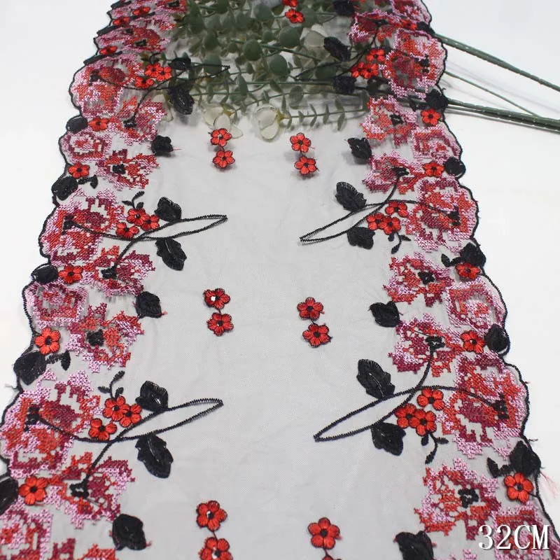 

29Yds/lot Embroidery Lace Trim Black Mesh Embroidered Lace Border with Colorful Flowers for Women Lingerie Clothes Sewing