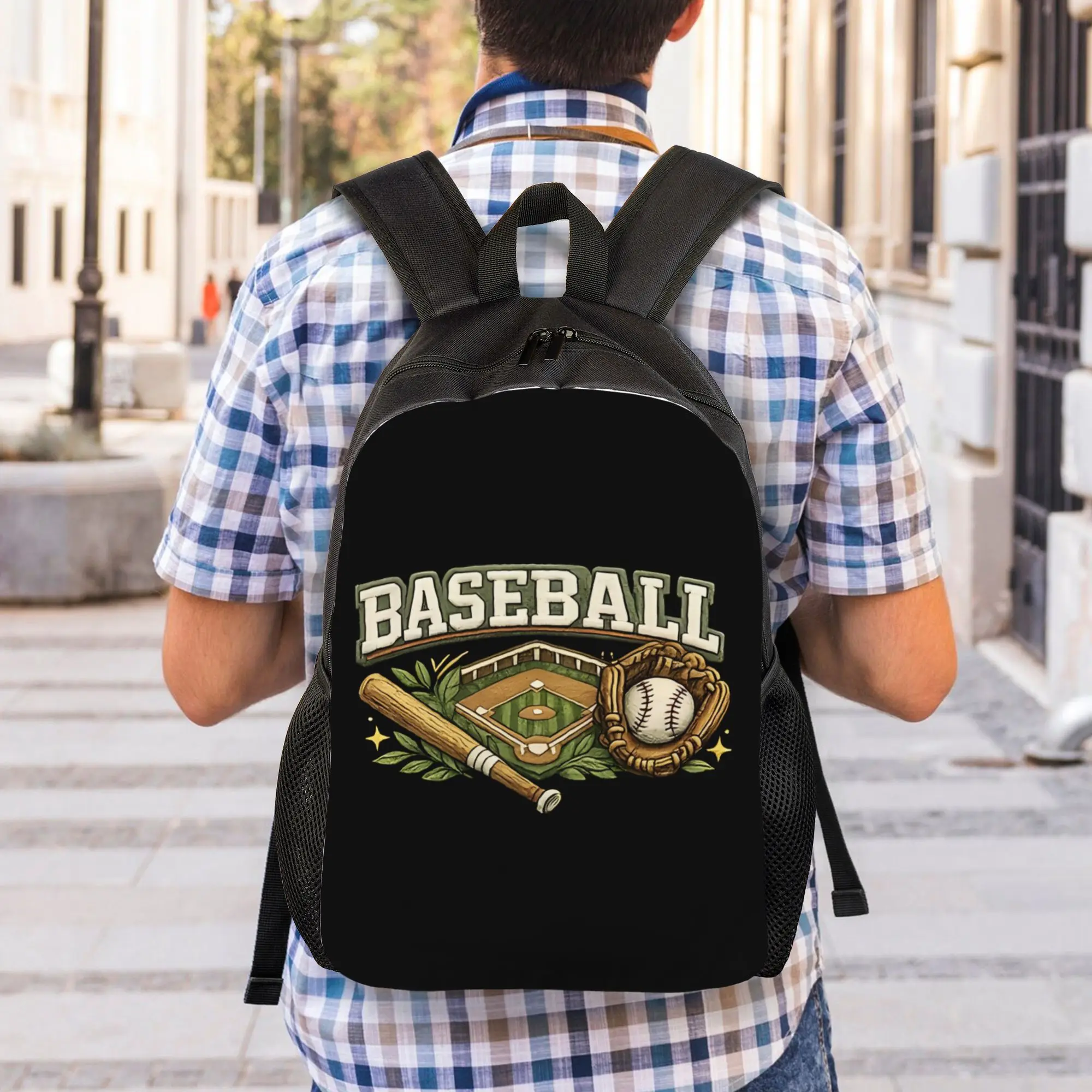 

Back to school season Portable Baseball Diamond Game Season Sports Fan Apparel Daypack For Men Women Laptop Bag Backpack