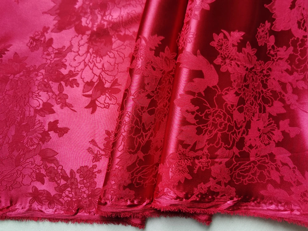 100cm*148cm Light Luxury Burgundy Jacquard Brocade Satin Silky Charmeuse For Dress Suit Lining & Kimono Robe