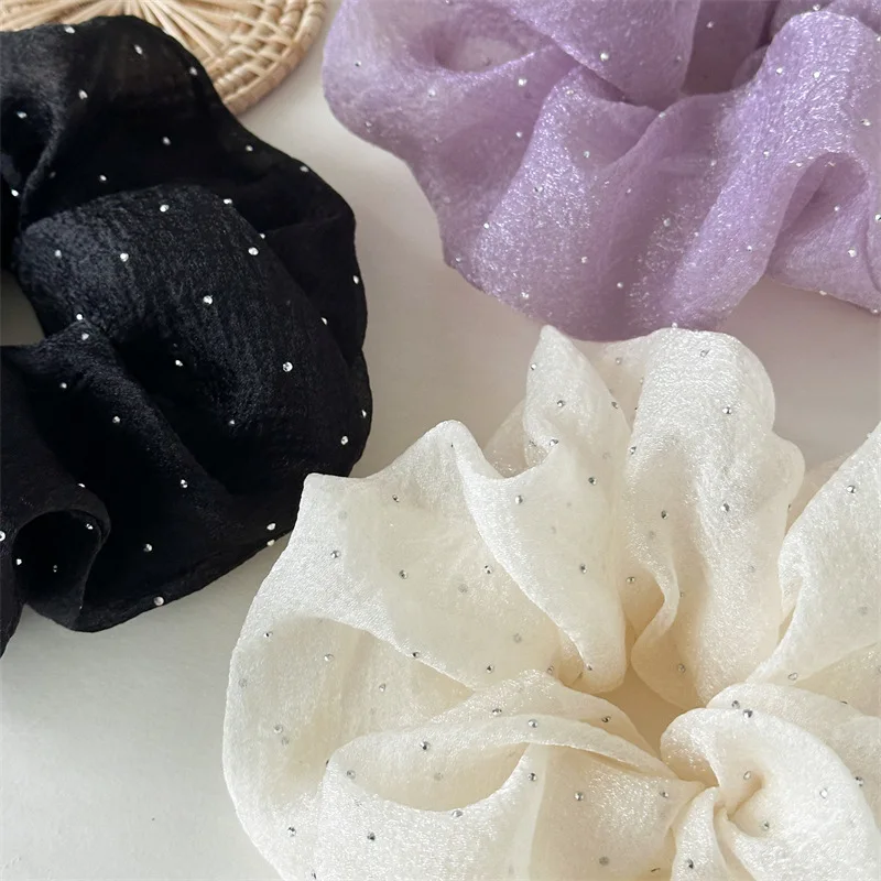 Mode Strass Mesh Haarband Chiffon Scrunchies Frauen Koreanische Seide Elastische Haar Krawatte Pferdeschwanz Halter Headwear Haar Zubehör – Detail 7