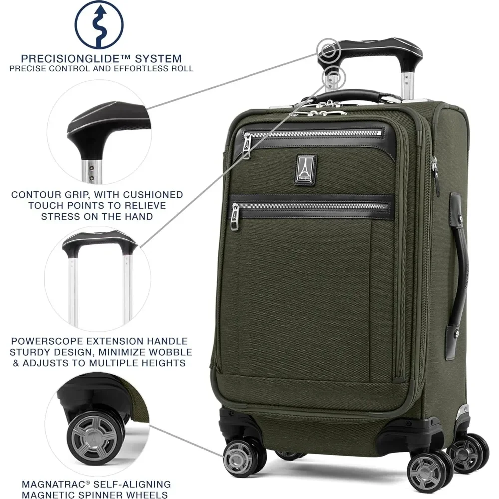 8-Wheel Expandable Spinner Carry-On Suitcase with USB Port, Unisex, Ideal for Pilots and Travelers
