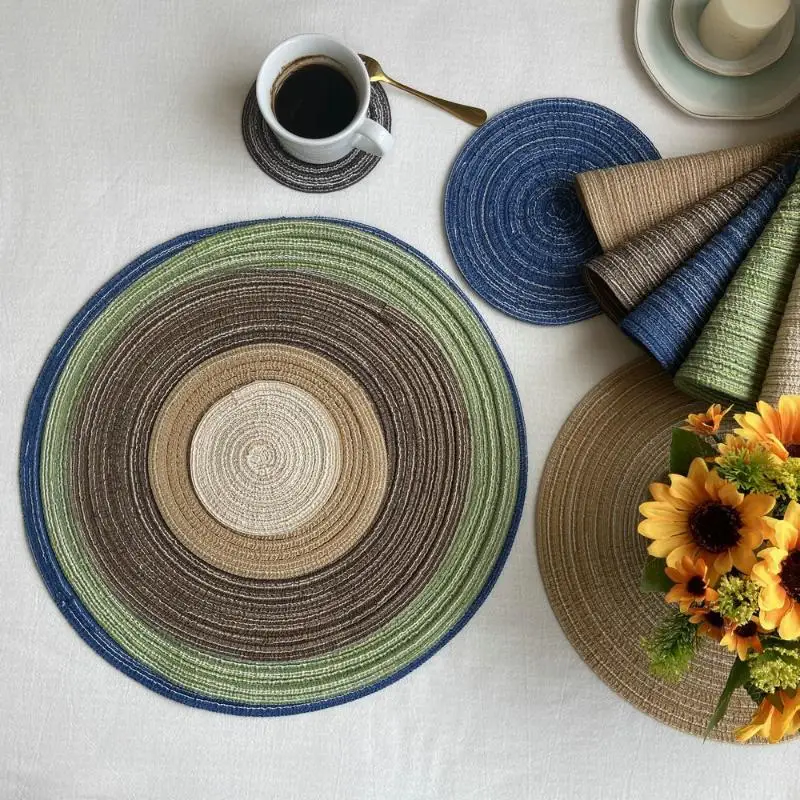 Round Woven Placemats Boho Style Heat Resistant Non Slip Washable Mats for Dining Table Home Party Gathering