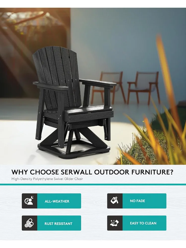 كرسي Adirondack Swivel Glider، مجموعة طائرة شراعية دوارة HDPE مكونة من 2 للأماكن الخارجية، كرسي طائرة شراعية لجميع الأحوال الجوية للشرفة والشرفة وMi