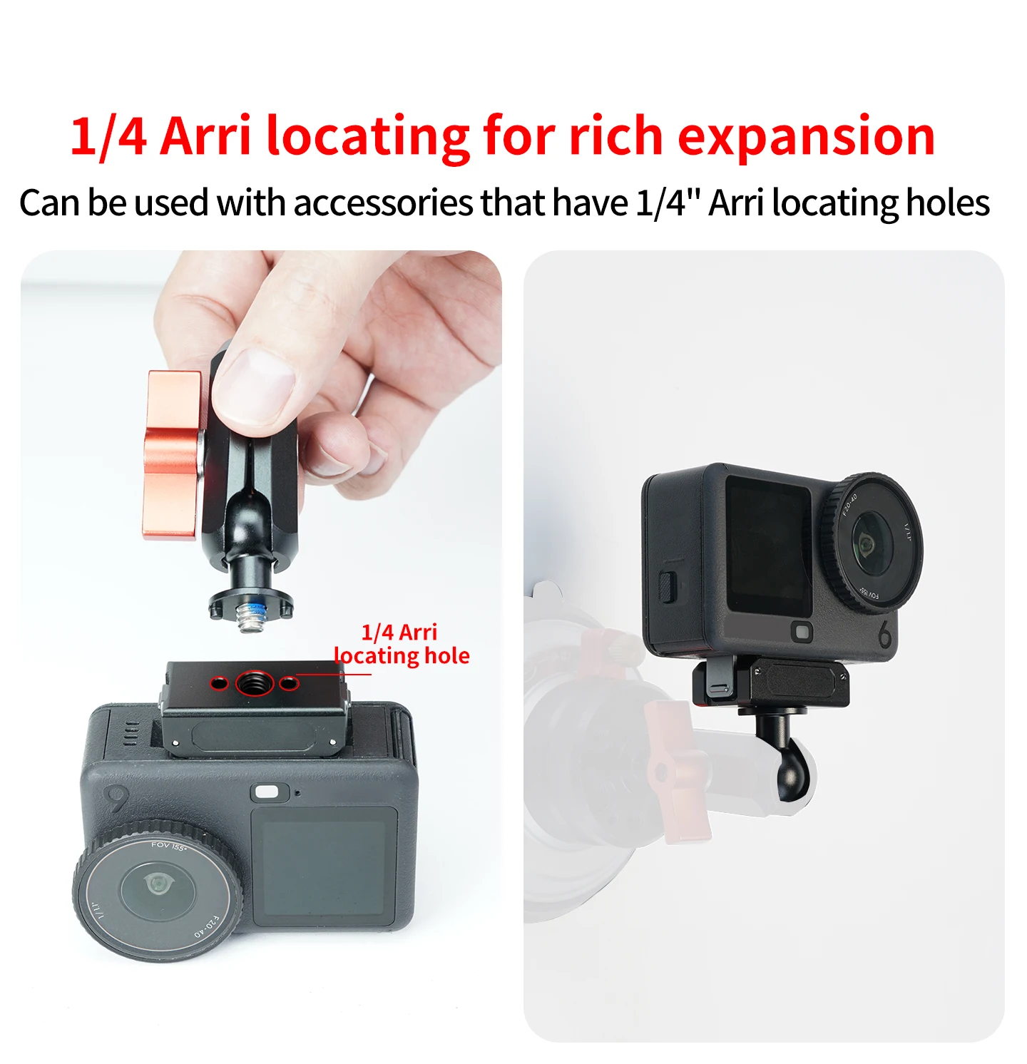 17mm Kugelkopfadapter ARRI Positionierungs-Aluminiumhalterung 1/4 Zoll Schraube für Gopro 13 Insta360 X5 DJI Actionkamera Magic Arm Handyhalterung – Detail 7