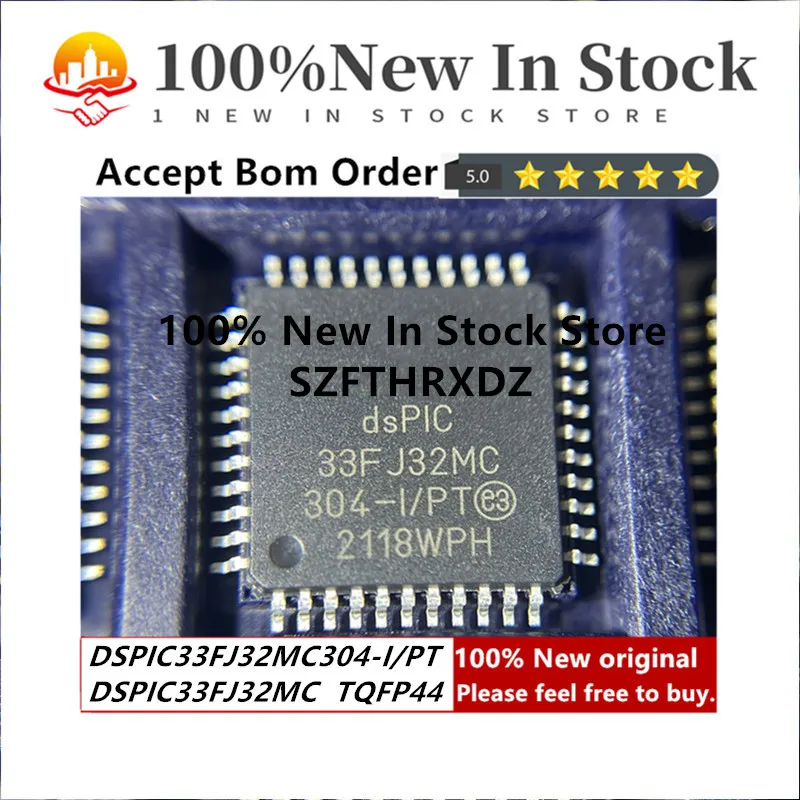 100% NEW ORIGINAL DSPIC33FJ32MC304-I/PT TQFP44 DSPIC33FJ32MC TQFP-44  IC MCU 16BIT 32KB FLASH 44TQFP