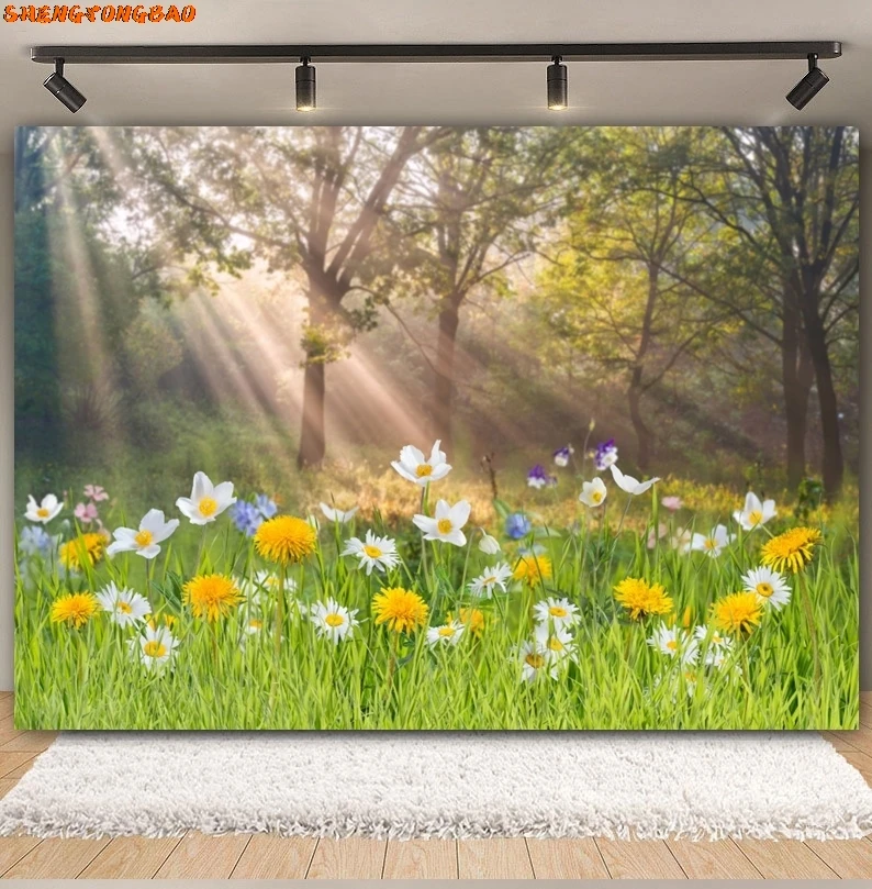 사진 촬영용 용수철 풍경 배경, 녹색 숲 나무, 정원 공원 꽃, 아기 초상화 배경 장식, 사진 스튜디오 소품