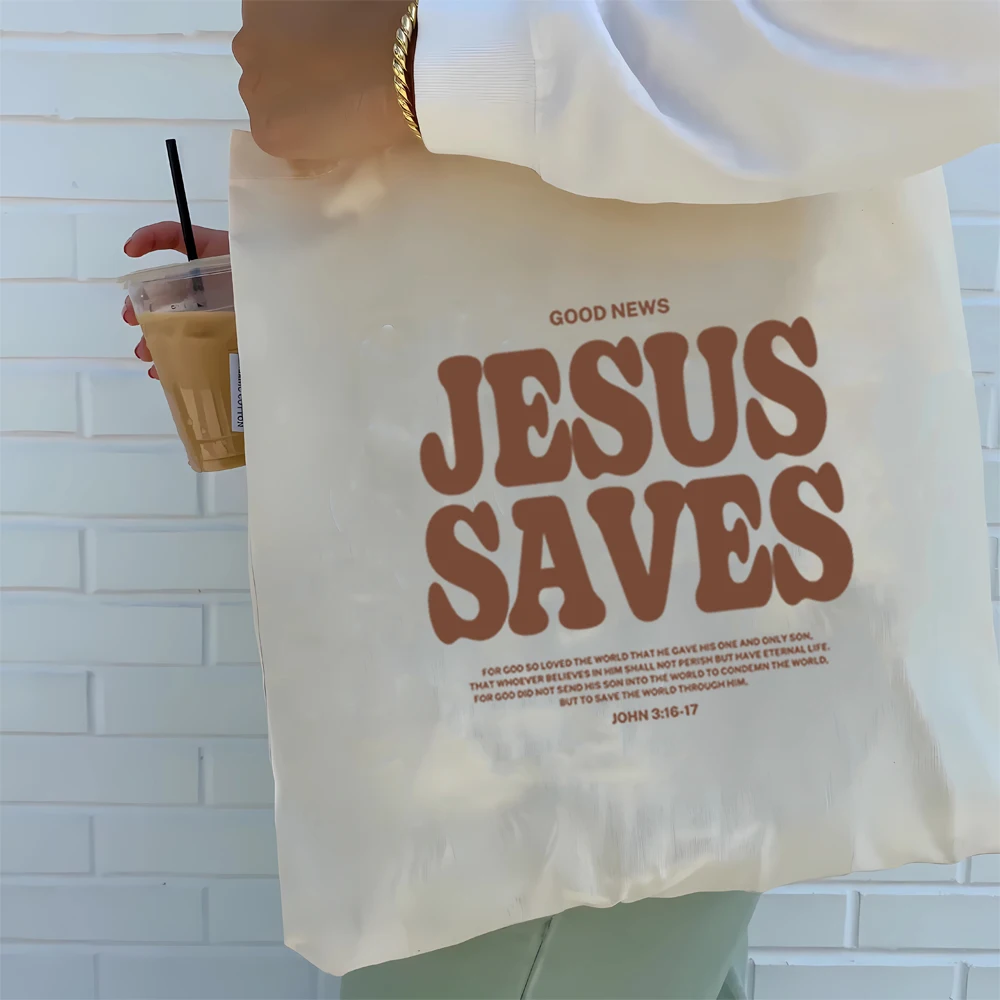 Aesthetic Jesus Saves tote bag Christian Brown Christian Shoulder Bag For Women Jesus Christian Casual Canvas Bag Bible