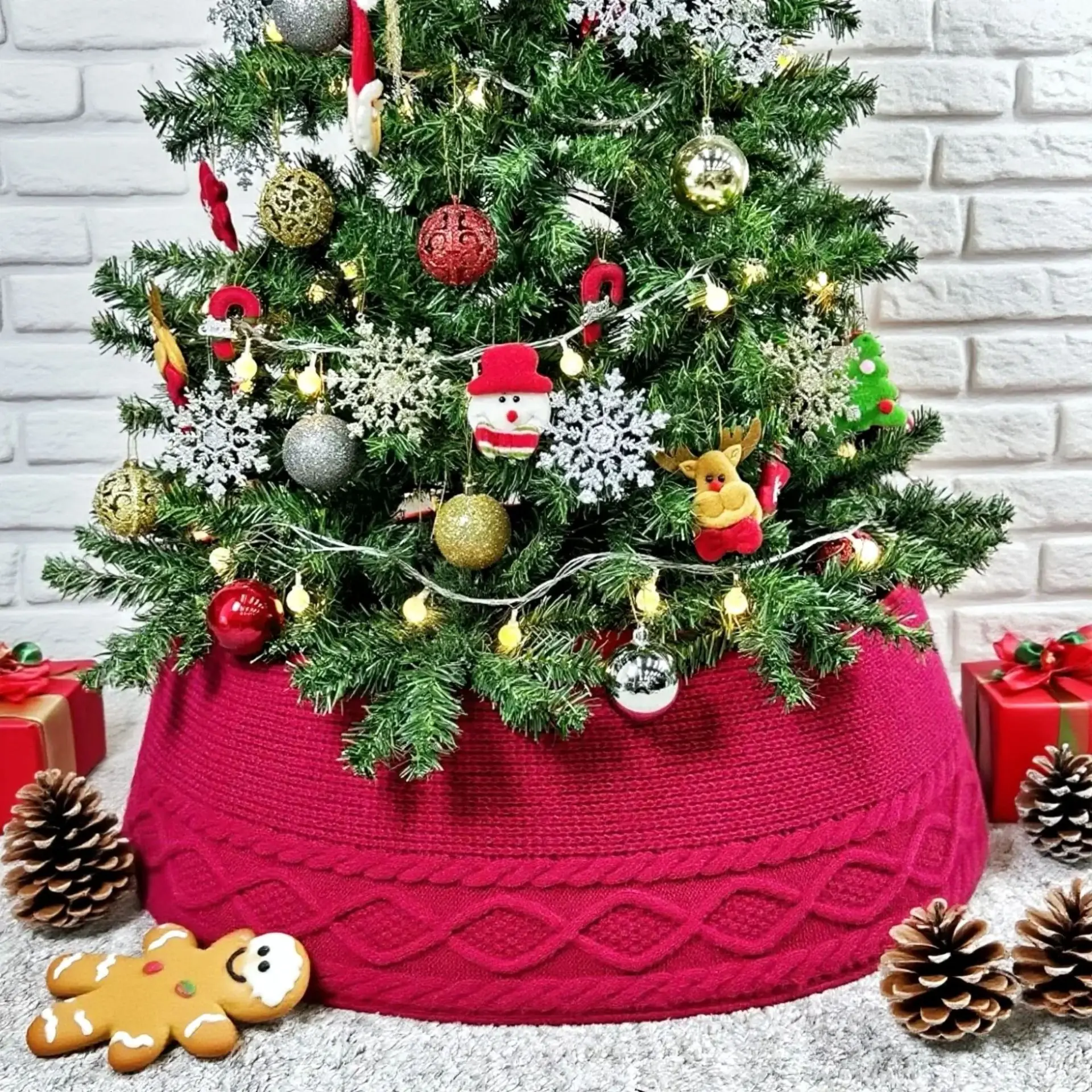 Christmas Tree Skirt Soft Knitted Yarn Modern Christmas Tree Skirt Rustic Christmas Decoration Elegant Ribbed Pattern For Garden
