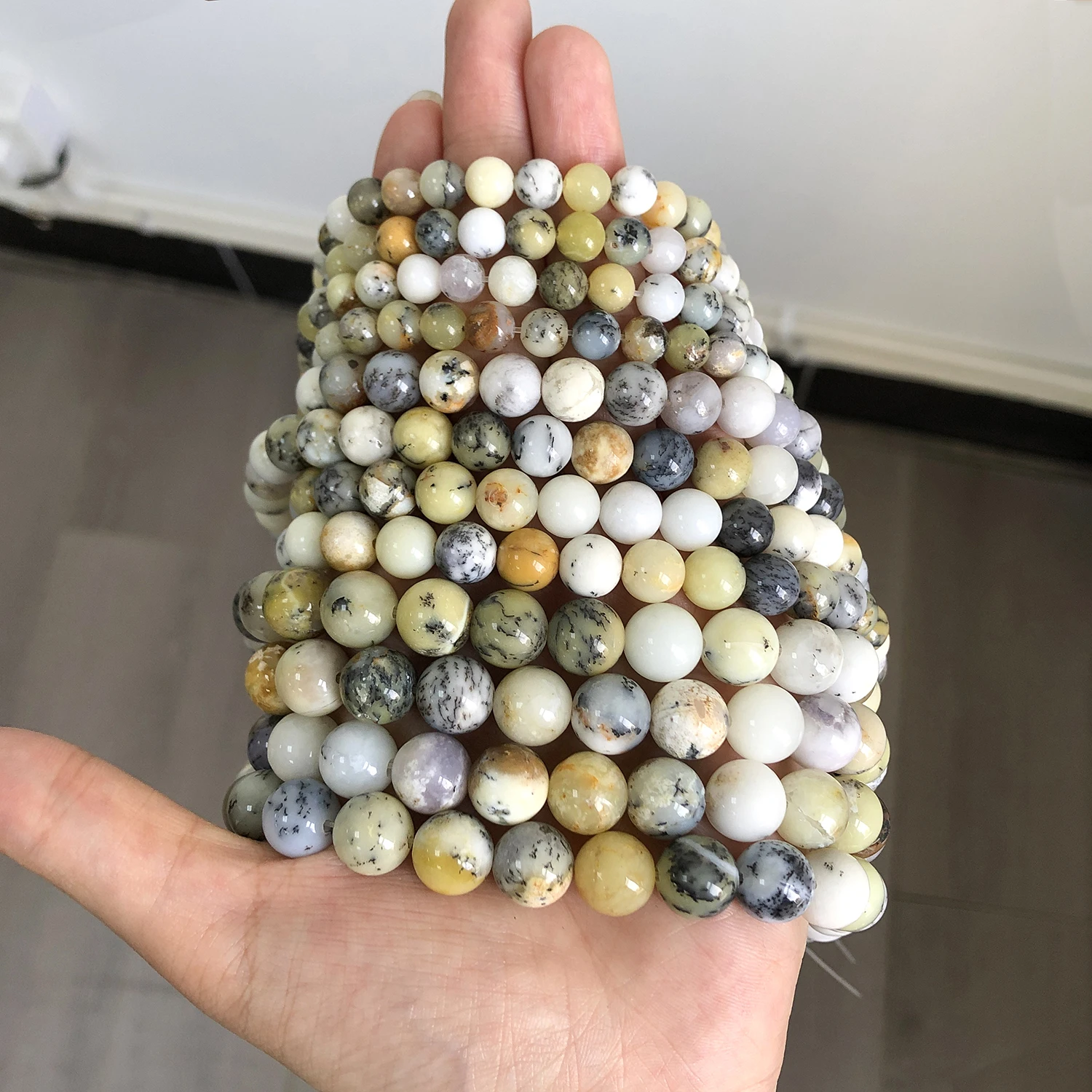 6/8/10mm Natural Stone White Opal Round Loose Spacer Beads for DIY Jewelry Making Bracelets Necklace Accessories Supplies 15\'\'