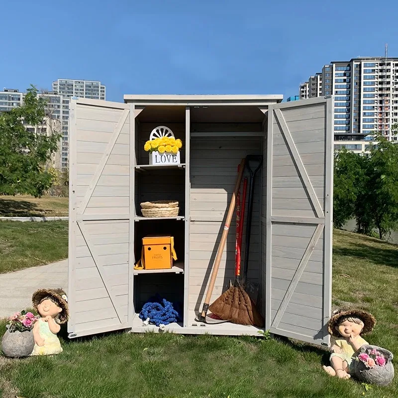 Outdoor storage cabinet Solid wood villa courtyard balcony Waterproof sunscreen Storage cabinet Outdoor preservative wood