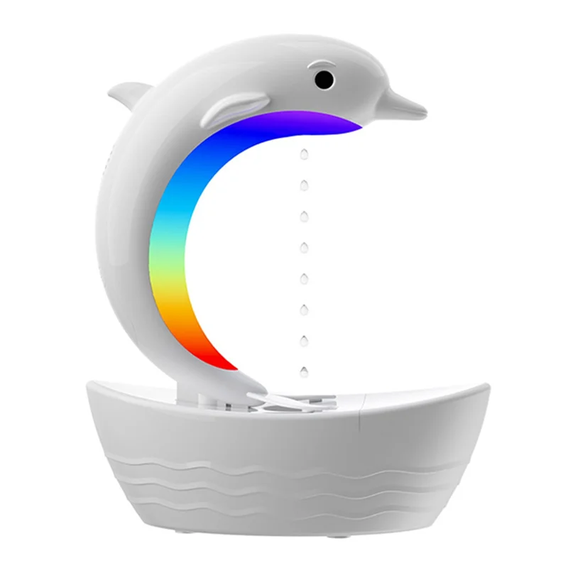 AB15-Dolphin Water Droplet Humidifier سمّاعات بلوتوث، مرطب ذو لون فاتح، أضواء ملونة