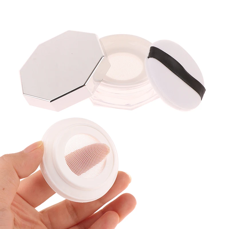 10g Octagonal Empty Loose Powder Compact Container Portable Plastic DIY Makeup Powder Case with Puff Sifter Travel Size Jar