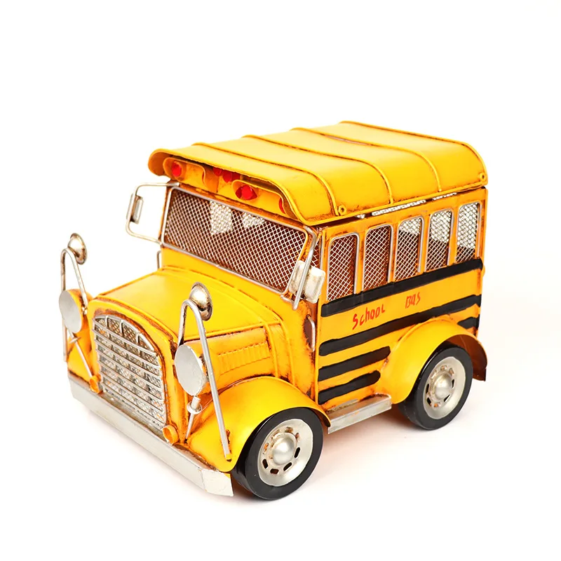 Nostalgic vintage bus school bus model tin handicraft nostalgic home window bookcase decoration collection decoration