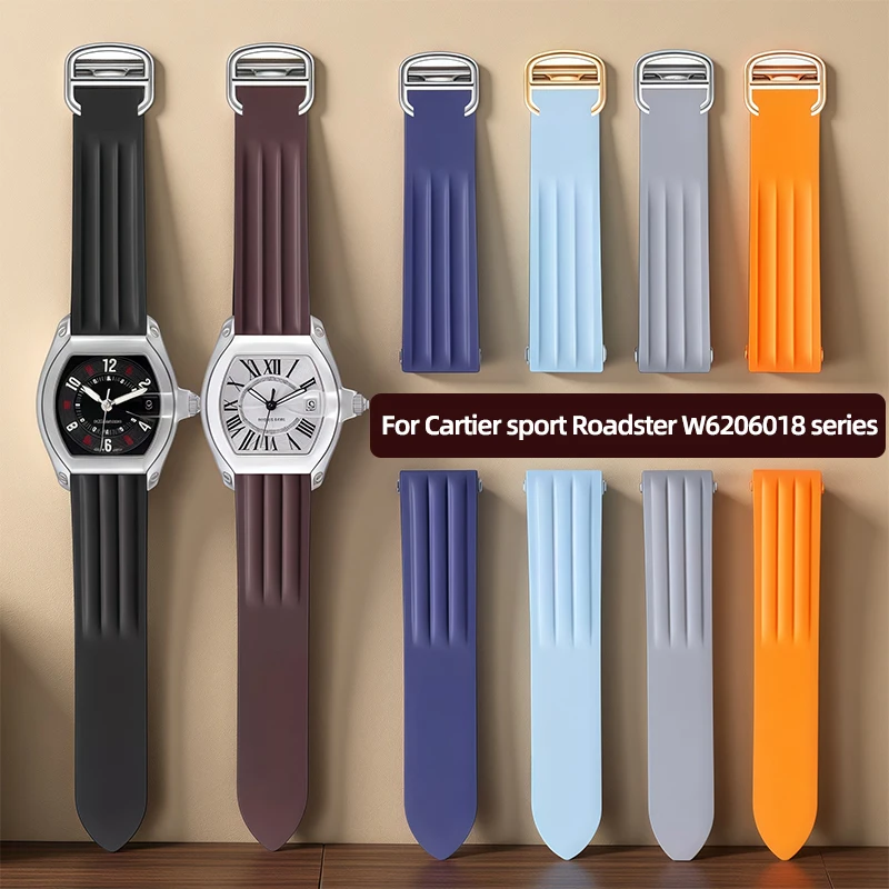 

Special interface Quick Release Custom strap For Cartier sport Roadster W6206018 series Fluorine rubber watchband 19mm unisex