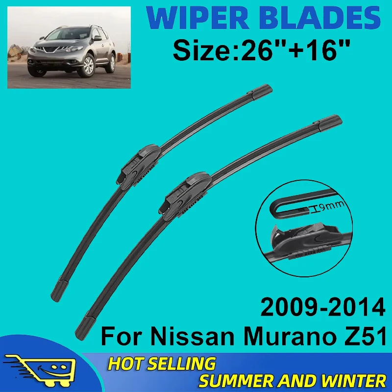 

2PCS Wiper Blades Set Kit For Nissan Murano Z51 2009-2014 2010 2011 2012 Front Windshield Brushes Windscreen Window Accessories