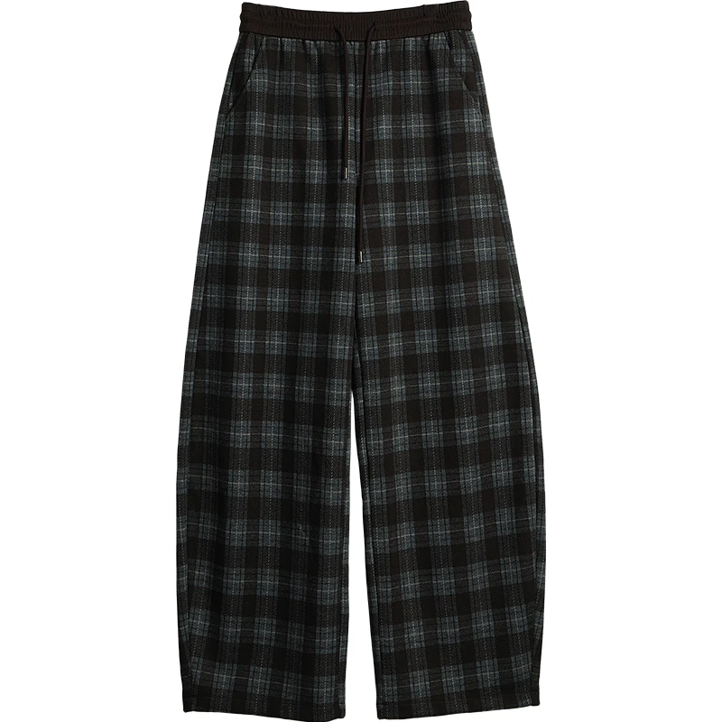 OLrain Women's Contrast Color Plaid Trousers 2025 Autumn Wool Blend Scimitar Cut Pant Lazy Loose Fit Casual Bottoms O57DK002261