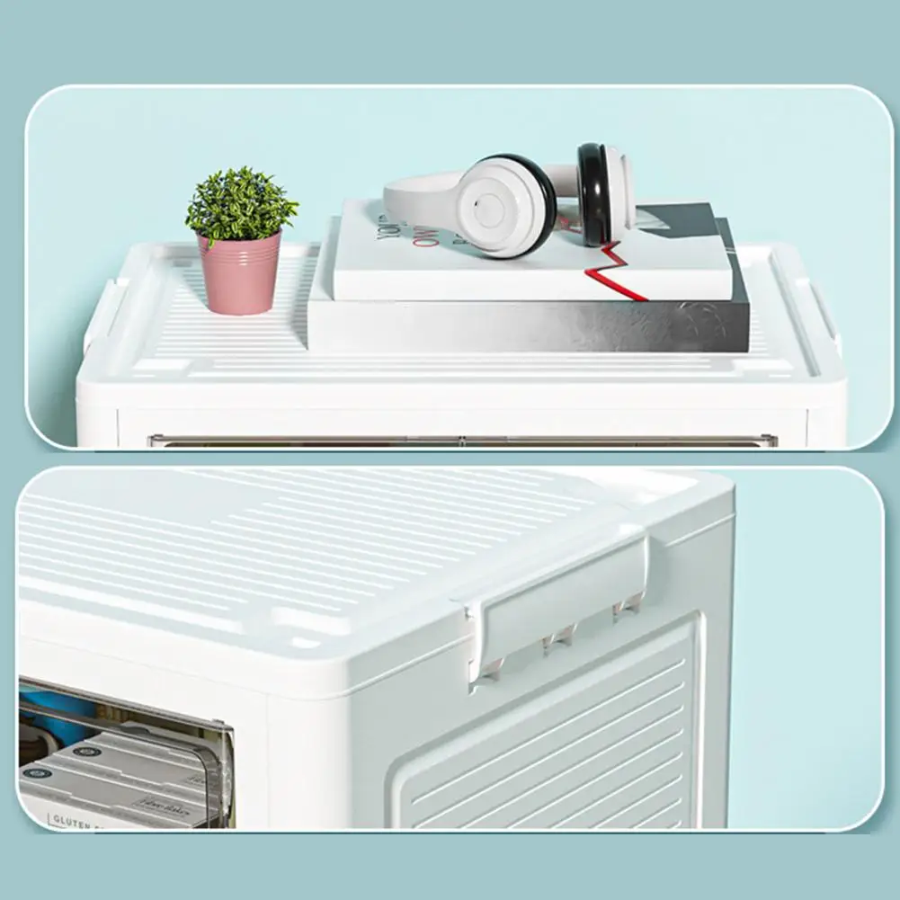 Transparent Foldable 4 Caster Wheels Front Flip Lid Stackable Kids Toys Organizer Desktop Plastic Container Book Storage Boxes
