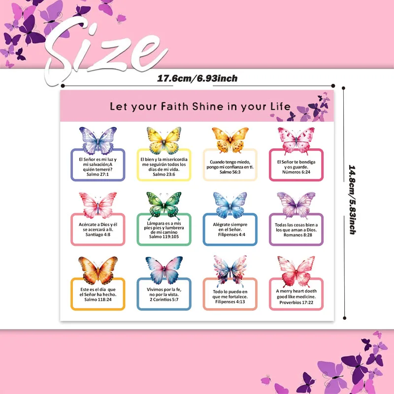 120pcs Spanish Bible Inspirational Stickers, Colorful Butterfly Flowers Bible Verse Stickers For Christian Planner, Sticker