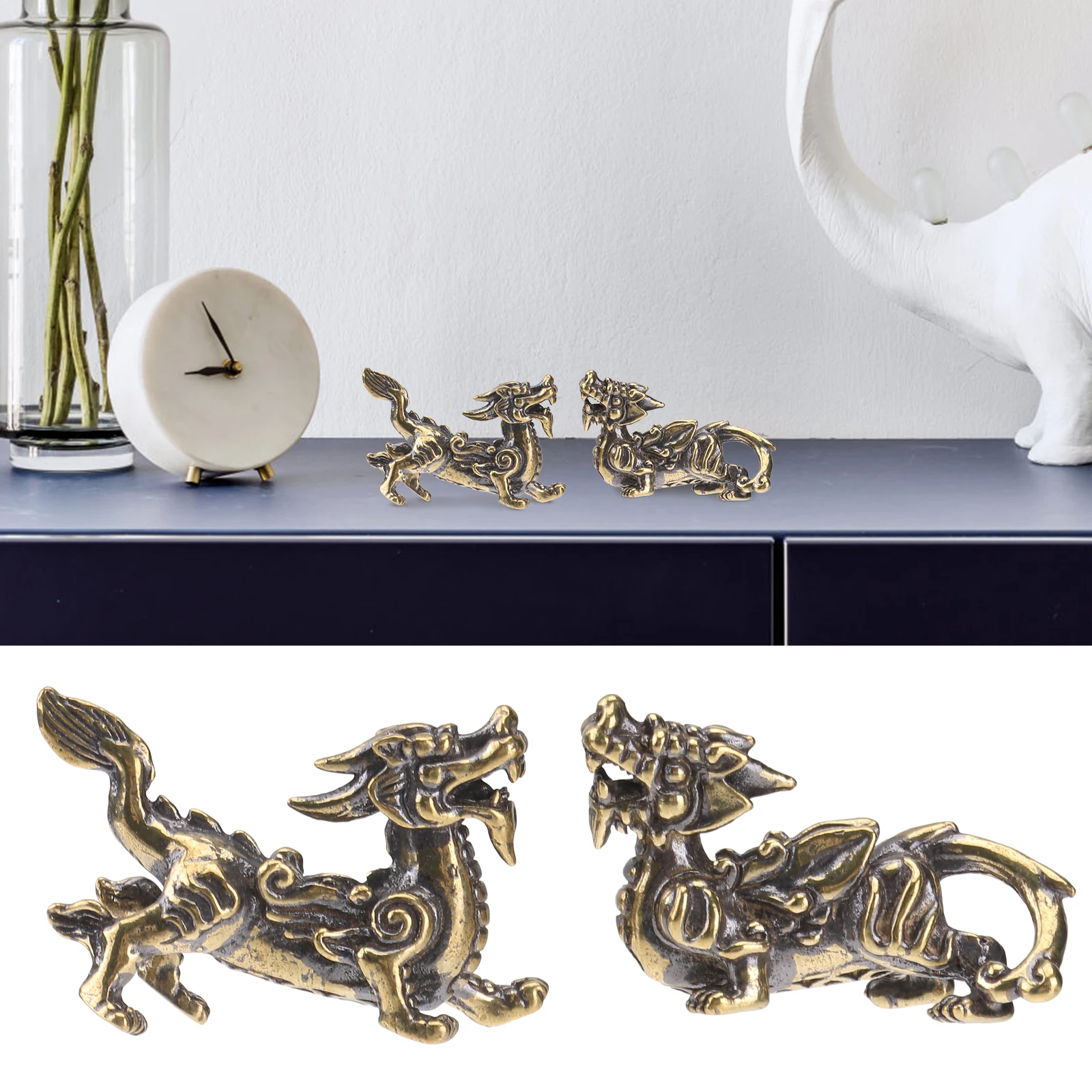 

2pcs Brass Kylin Desktop Decorations Metal Home Office Ornaments Creative Household Figurines For Gift Family Friends