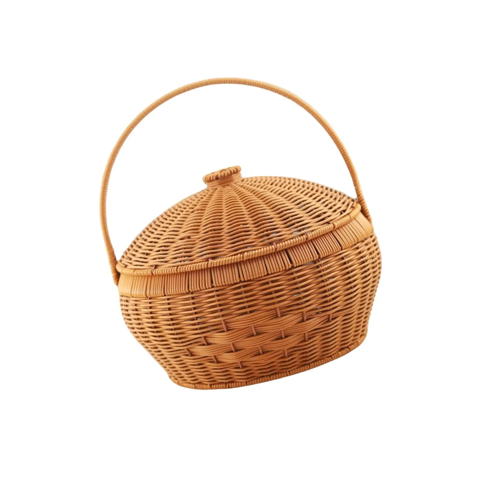Picnic Basket, Imitation Wicker Basket Rustic Flower Basket Picnic Food Storage Hamper Woven Basket for Camping Outdoor Home