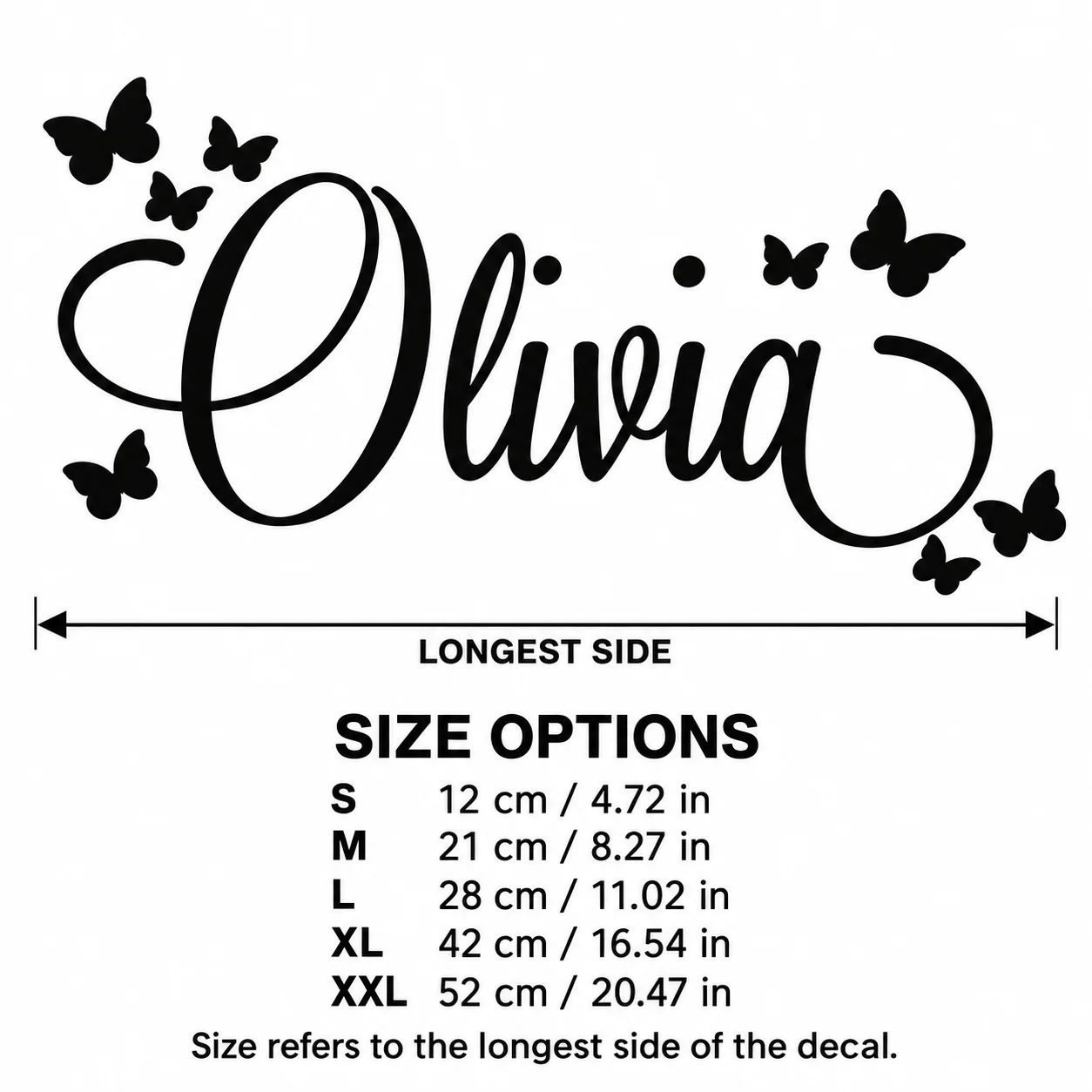 Olivia Name Butterfly Vinyl Car Decal, Elegant Script Lettering Sticker for Girls, Car Window SUV Truck Vehicle Decoration