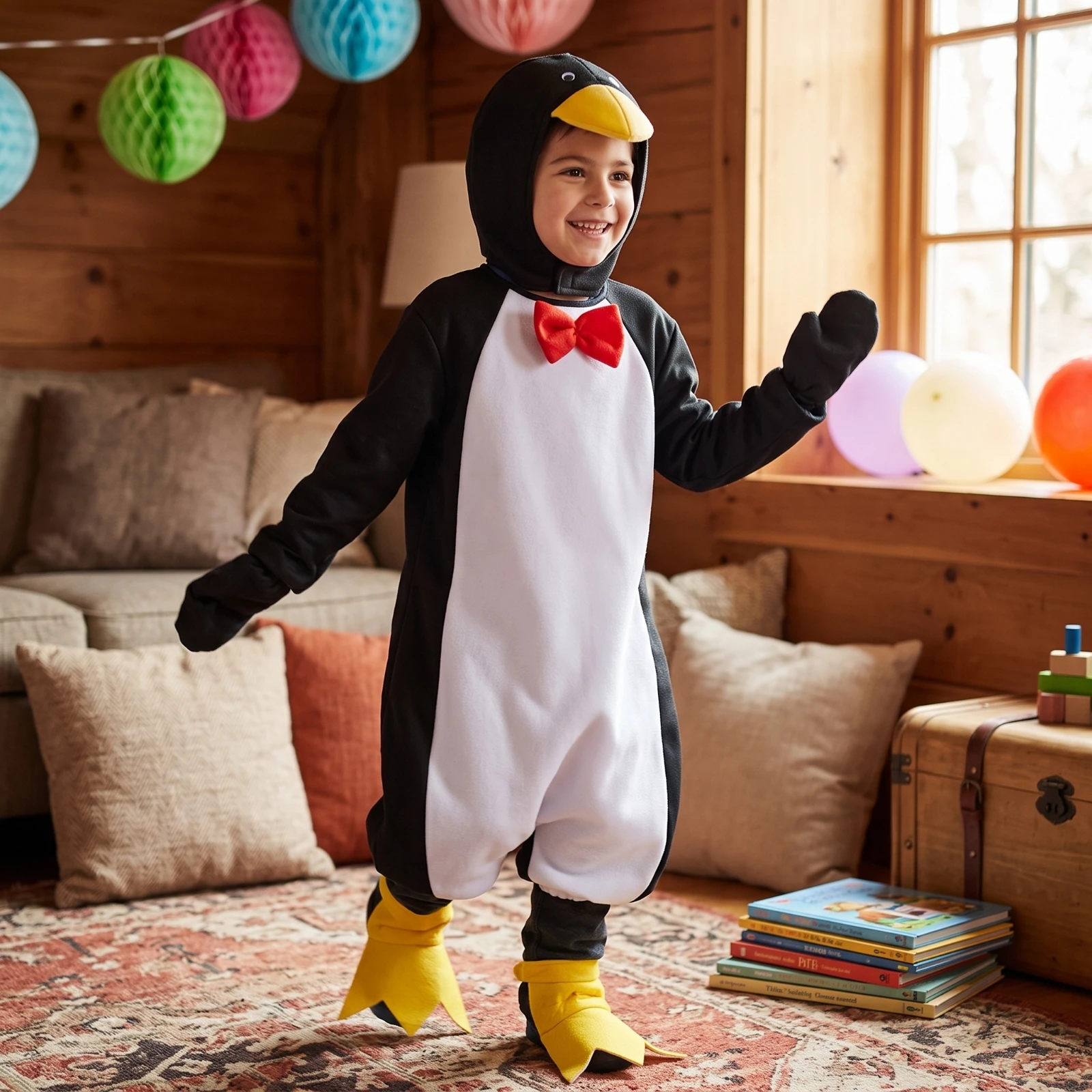 Penguin Costume One-Piece Penguin Outfit Costume with Foot Covers Complete Apparel Comfortable for Children, Halloween