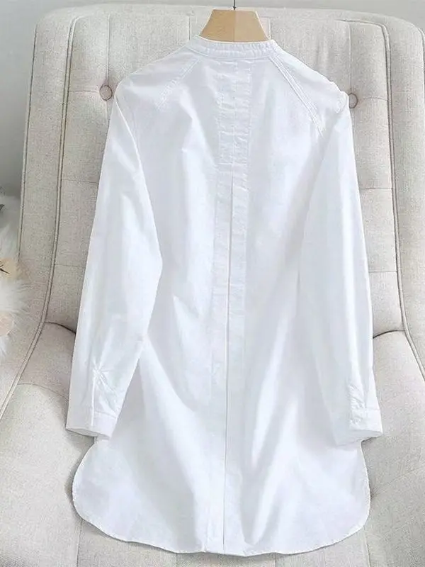 エレガントな白いスタンドカラーシャツジャケット女性の春夏カジュアルアウタースリムミディアム丈日焼け止めトップトレンディ