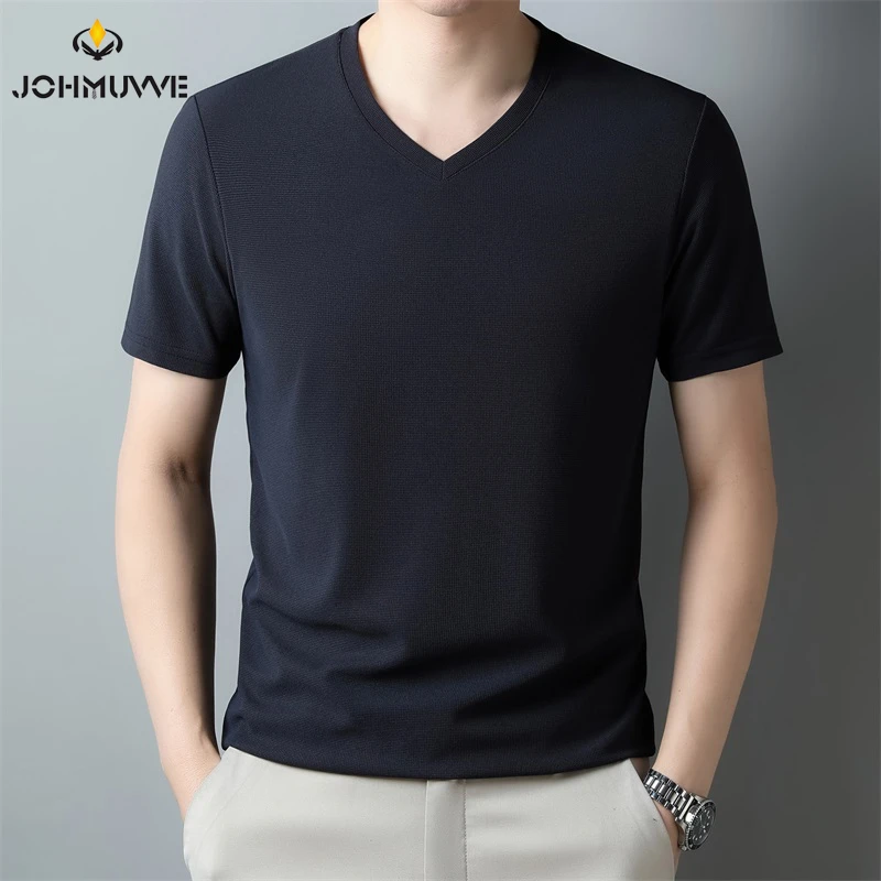 2025 Men's New Waffle V Neck Short Sleeved T-shirt Summer Comfortable Top