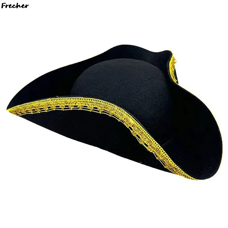 Role Play Pirate Hat Cosplay Unique Tricorn Hat Stage Captain Hats Performance Sun Caps Masquerade Party Dress Up Cap Black