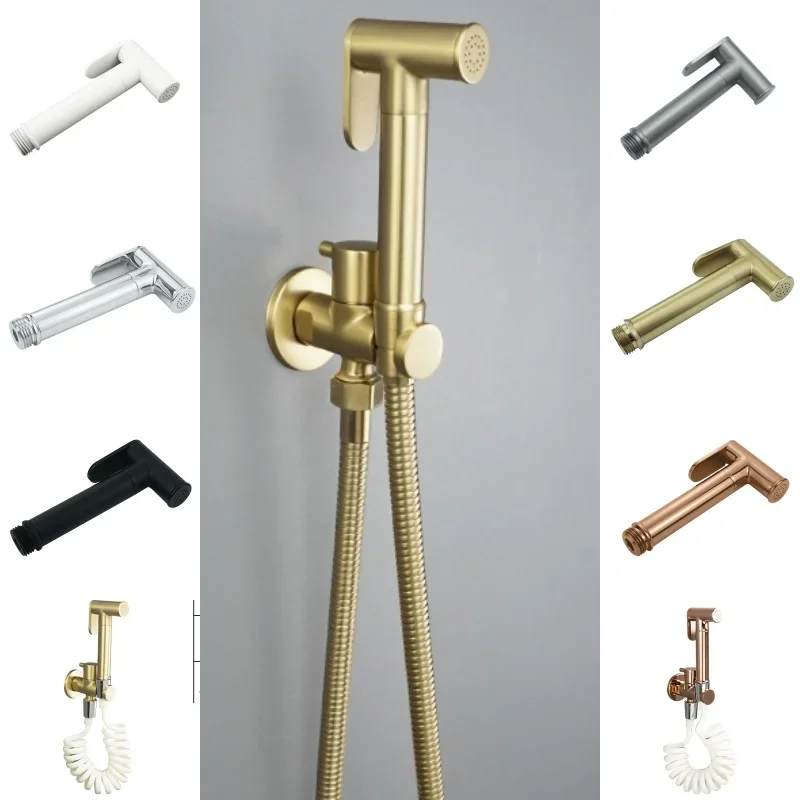White Brushed Gold Gray Brass Hand held black Bidet Shower set Perforating Toilet Jet Cleaner Portable Bidet Shower Head