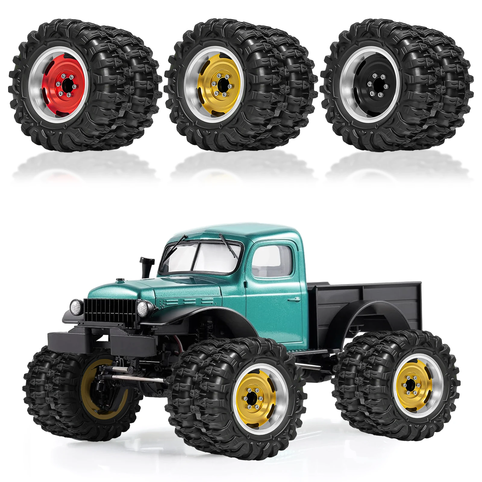 

OKHL 65mm Aluminum 1.45" Beadlock Wheel Rim Rubber Tire Set for 1/18 TRX4MT Ascent-18,1/24 SCX24 FCX24 RC Car Upgrade Parts