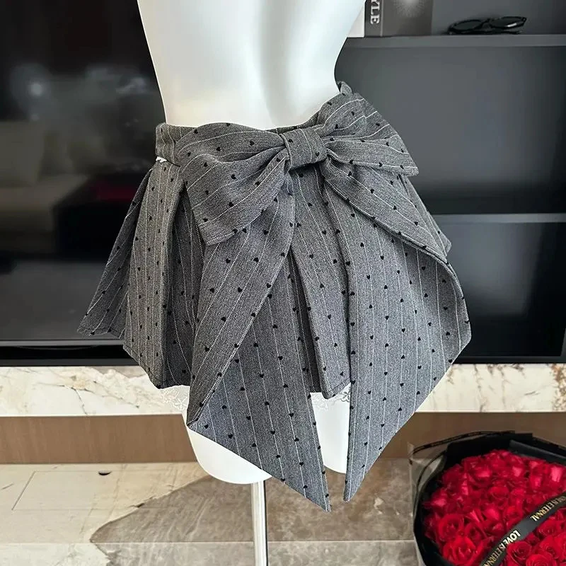 Sweet Bow Lace Stitching Women Skirts Autumn Korean A Line Pleated Skirts Y2K High Waist Streetwear All Match Ladies Mini Skirts