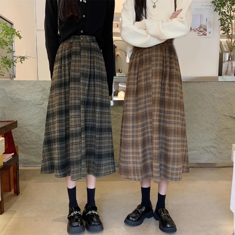 

Womens A Line Skirt High Waist Midi Skirt Plaids Flared Pleated Long Skirt Vintage Tartan Skirt Fall Winter Warm Skirts