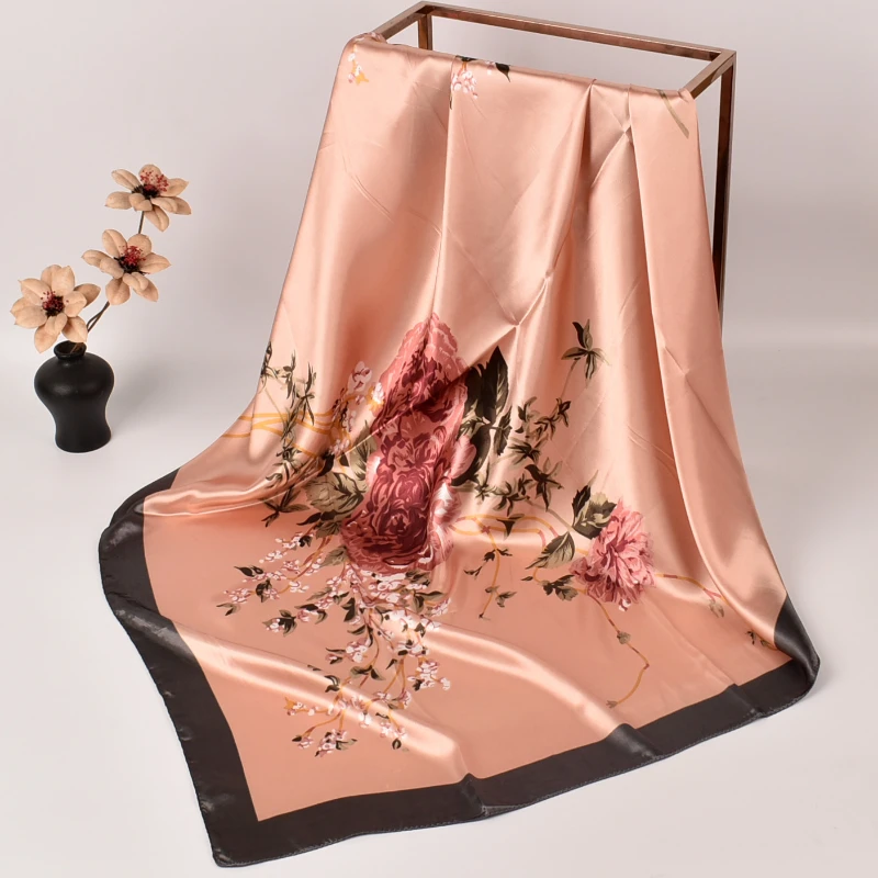 Autumn New Flower Square Silk Scarf 90x90 Silk Color Ding Large Square Scarf Luxury Brand Designer Bag Trending Products 2024