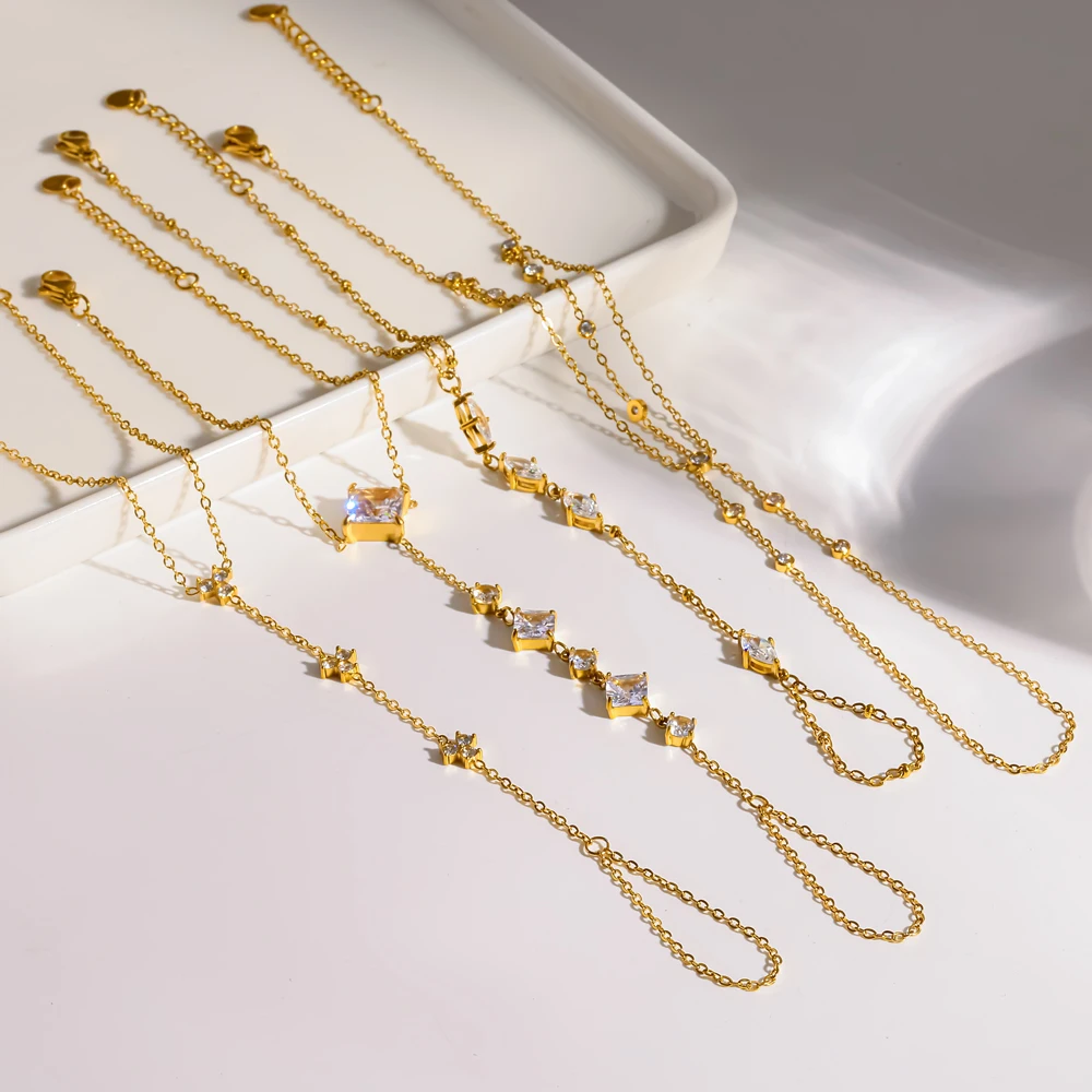 Exquisites großes Zirkonia-Fingerarmband, 18K vergoldeter Edelstahl, wasserdicht, Handrückenkette, Schmuckgeschenk – Detail 4