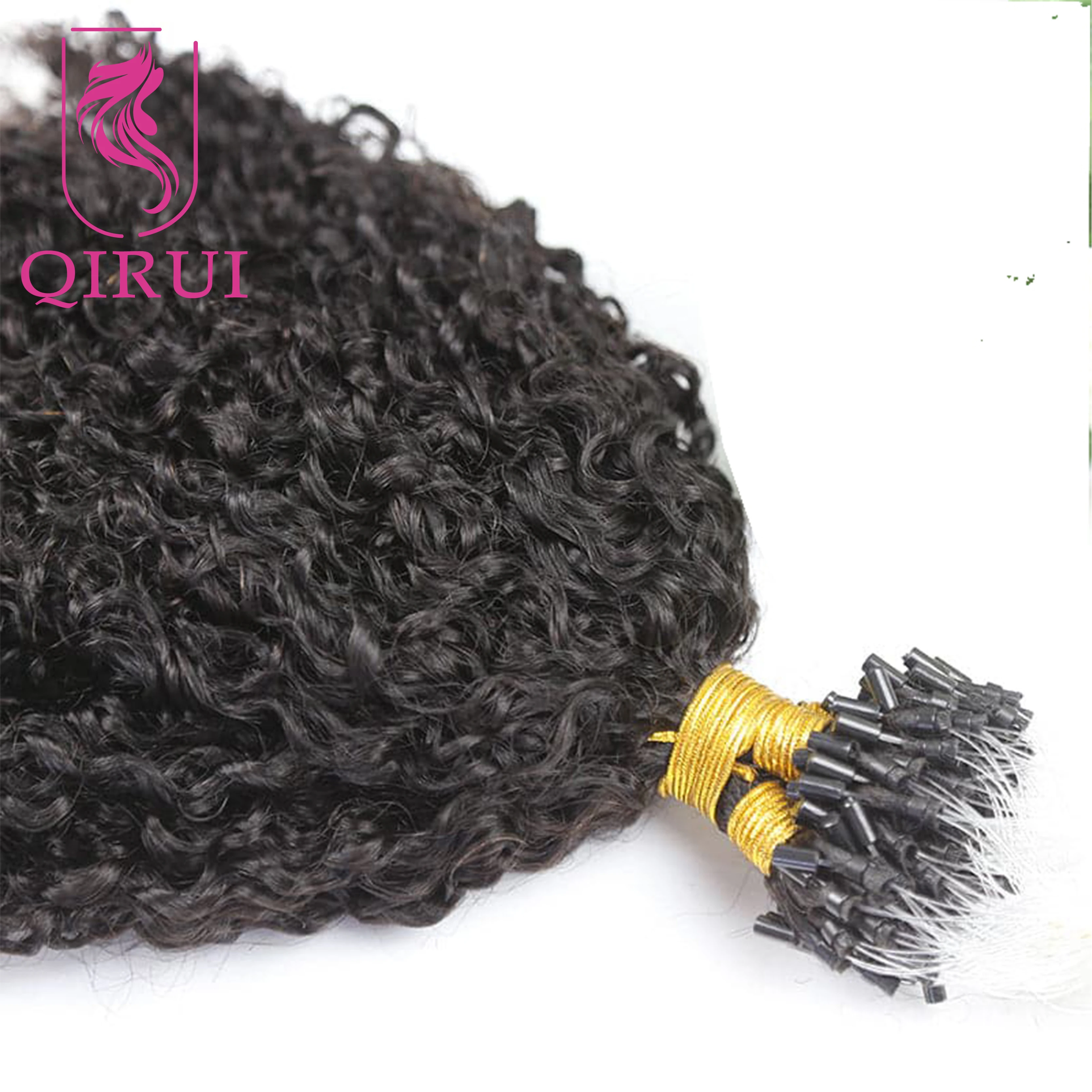 Microlink Curly Human Hair Extensions For Black Women Burmese Micro Loop Ring Human Hair Extensions Kinky Curly