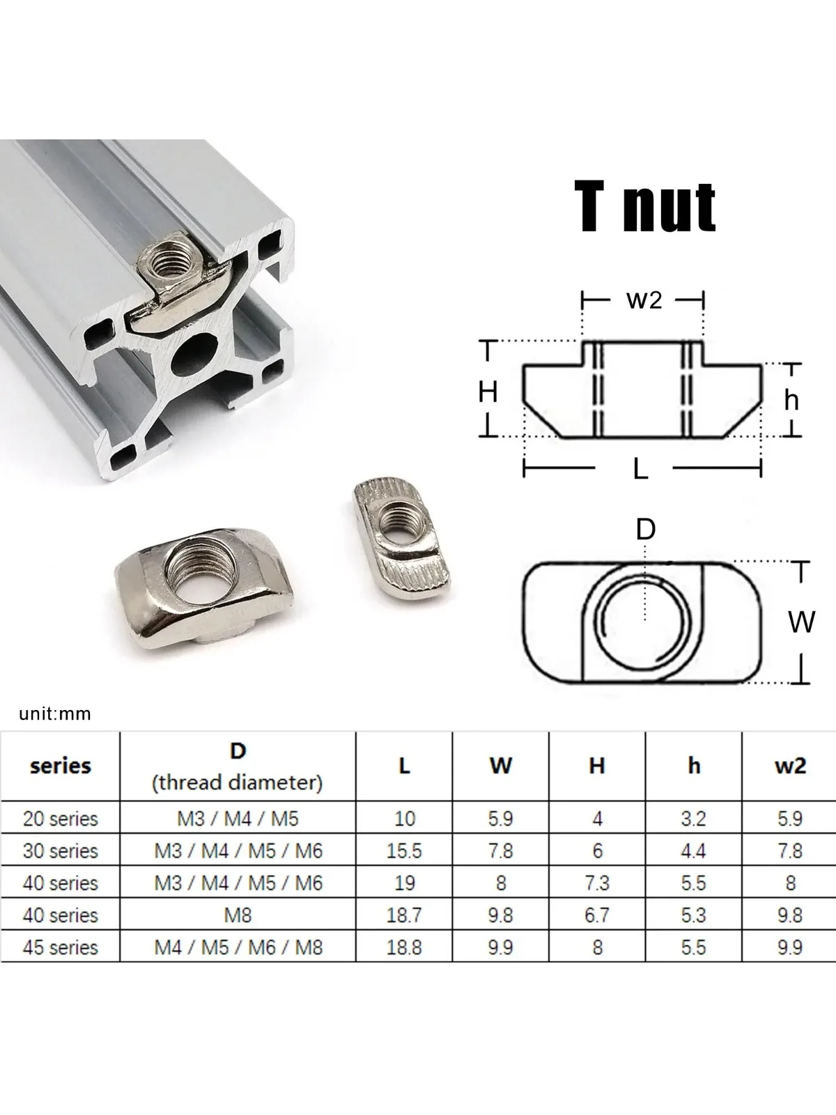 50/30/20pcs M3 M4 M5 M6 T-moer T Schip Vorm Glijdende Moer Hamer voor 20 30 40 Serie Aluminium Profiel Extrusie Slot Track - afbeelding 2