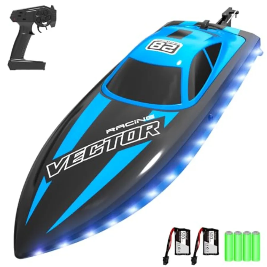 

RC Boat 20MPH Fast Remote Control Boat with Lights 2.4Ghz Toy Boat for Pools and Lakes with 2 Rechargeable Batteries Toys Gifts
