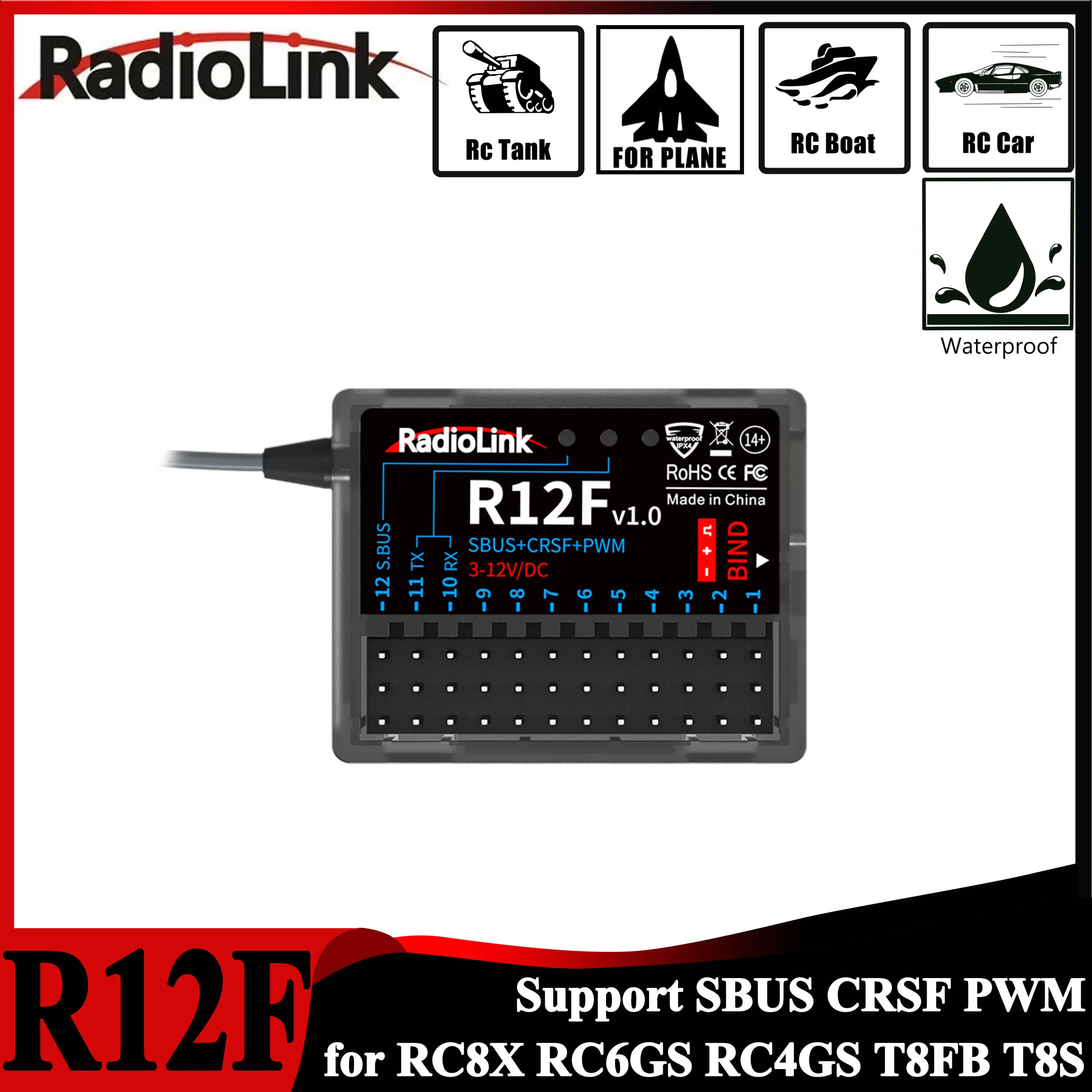 Ricevitore RC Radiolink R12F 12 canali 2.4G Programma simulatore integrato con trasmissione di tensione e telemetria per auto aereo RC