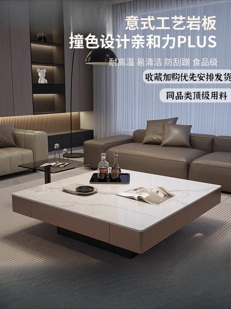

Square rock slab coffee table living room home creative design small apartment modern simple Italian minimalist light luxury cof