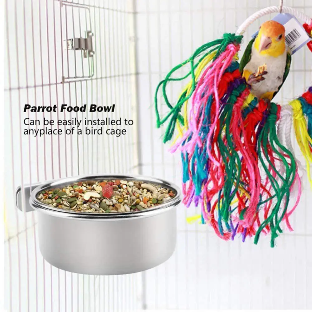 Stainless Steel Parrot Feeding Cup Stainless Steel Hanging Parrot Feeding Cup with Clips Anti-turnover for Birds for Parakeets