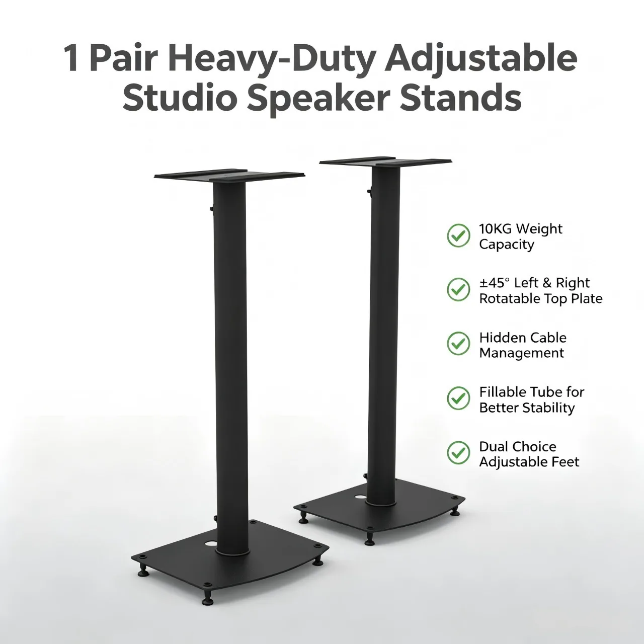 All-Metal Floor Speaker Stand with Sand-Fillable Column Shock-Absorbing Foot Pads Rotatable Top Plate and Non-Slip Mats