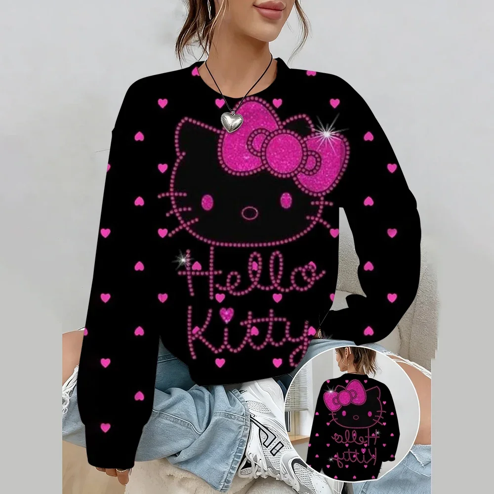Spring And Autumn New Comfortable Loose Hoodie Hello Kitty print Top Women's Round neck Sweatshirt Fashion Clothing Hoodie