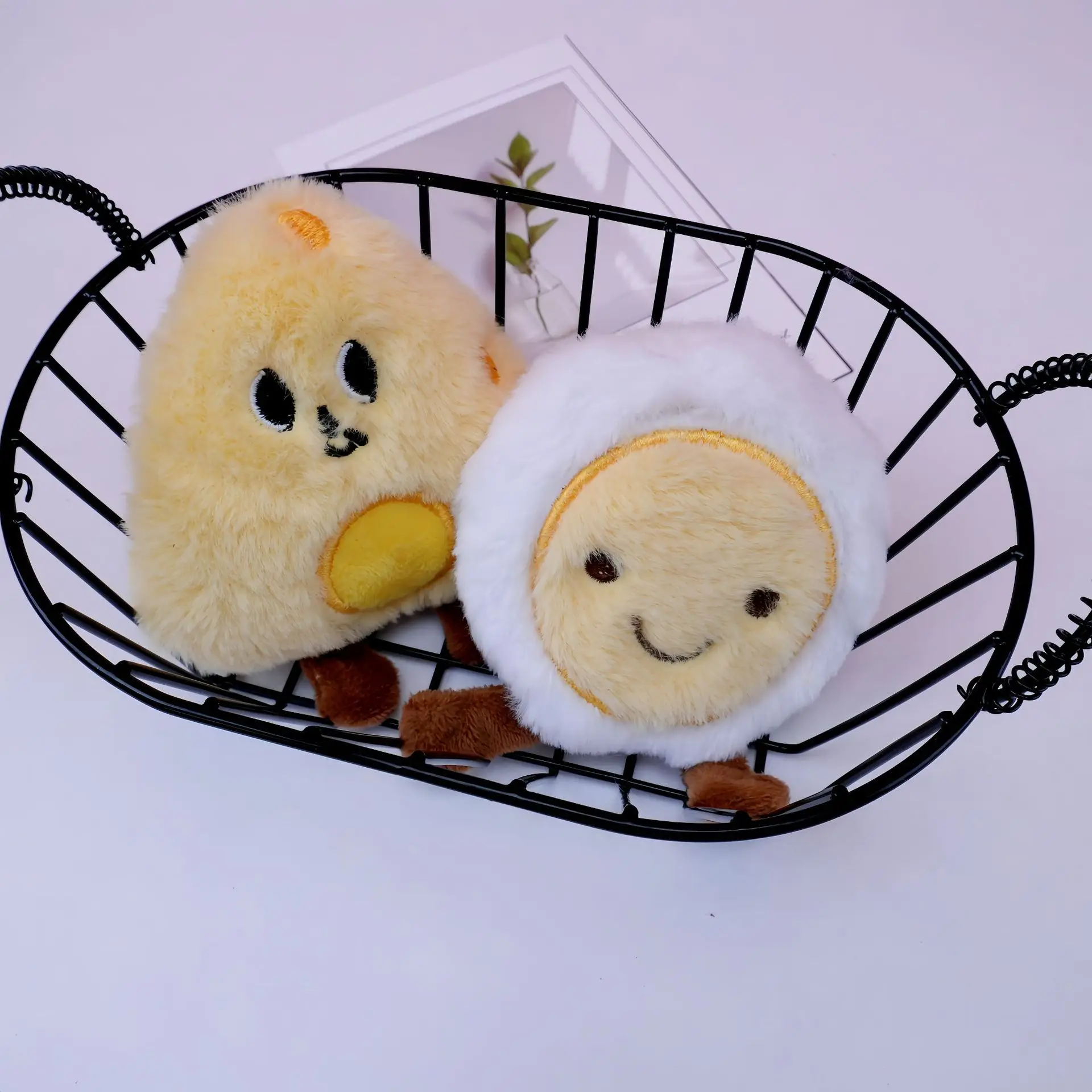 100 Pcs New Cute Food Embroidery Plush Doll Pendant Egg Watermelon Cheese Squeaky Plush Pendant