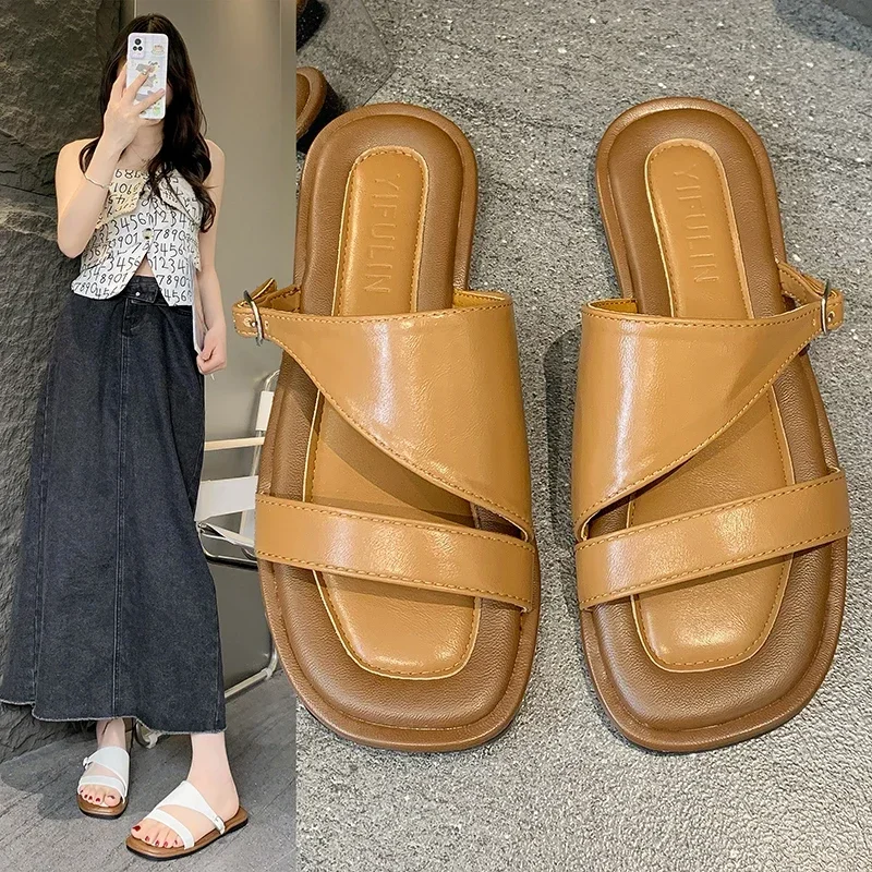 Flat Open Toe Advanced Elegant Sexy Fashion All Lightweight Comfortable Non-slip Simple Commuter Wear-resistant Women's Slippers